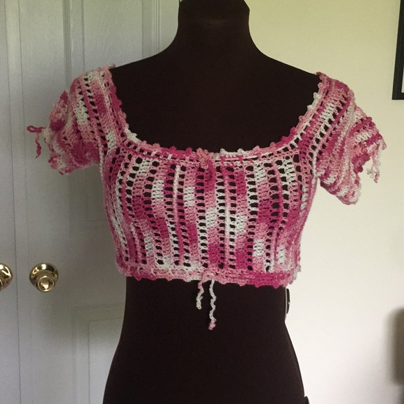 Crop-top Crochet Fait Main - Taille S, Couleur Verte Unie - Neuf Sans étiquette